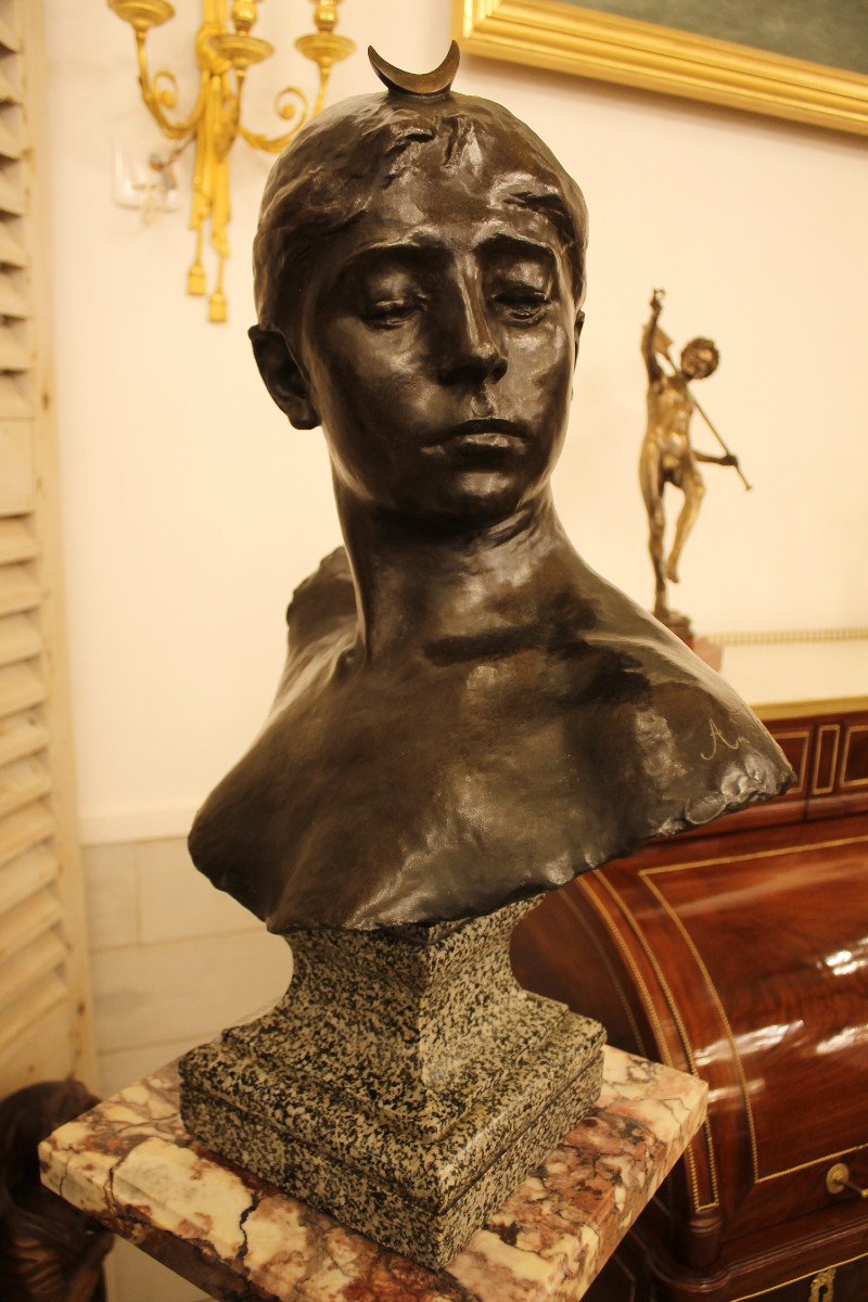 Alexandre Falguière (1831-1900) - Buste De Diane Chasseresse en bronze-photo-2