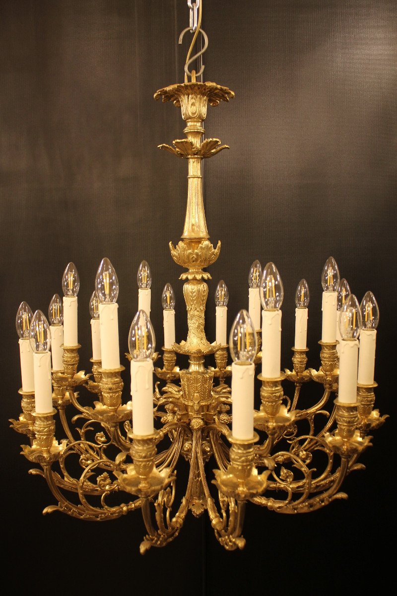 Lustre à 18 Feux En Bronze Ciselé Et Doré, époque Napoléon III-photo-5