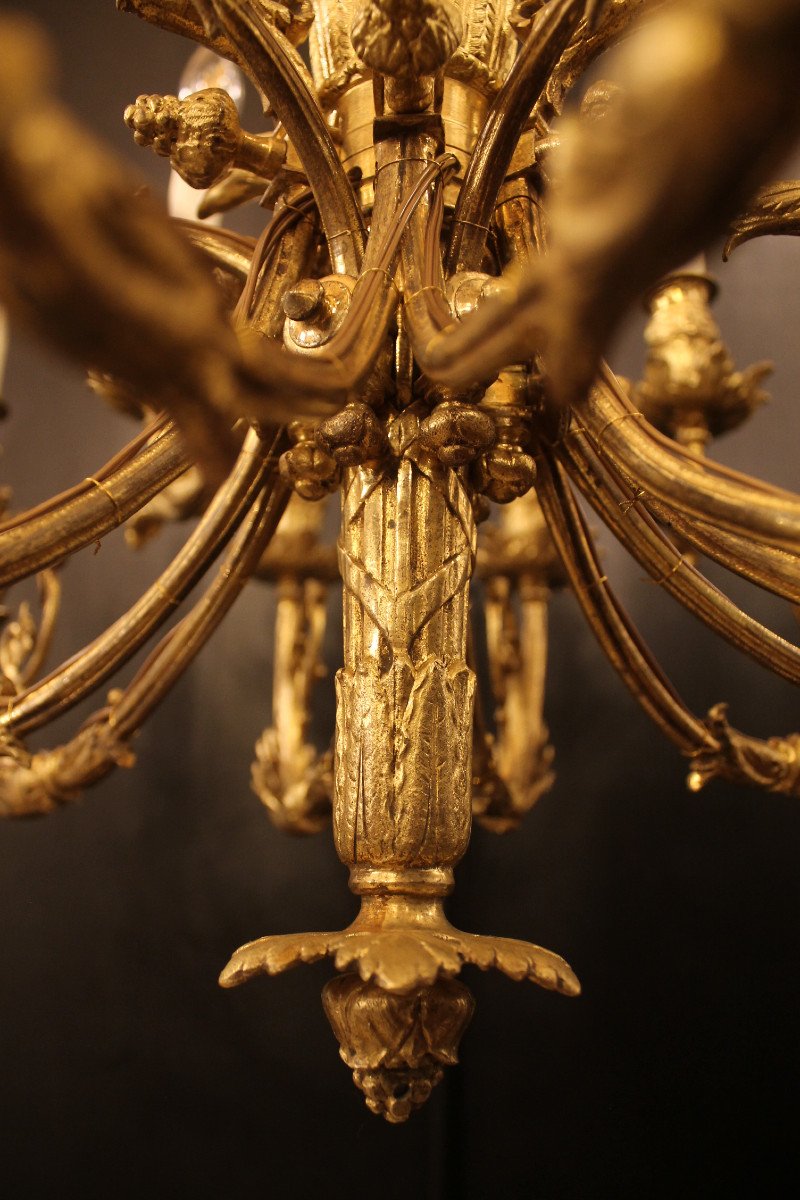Lustre à 18 Feux En Bronze Ciselé Et Doré, époque Napoléon III-photo-6