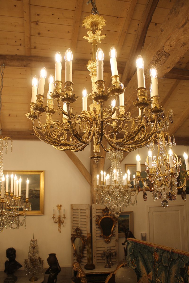 Lustre à 18 Feux En Bronze Ciselé Et Doré, époque Napoléon III-photo-8