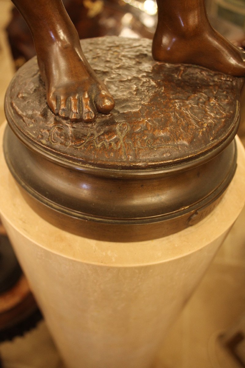 Anfrie Charles (1833-1905) - Child With A Spinning Top, Large Bronze Sculpture-photo-4