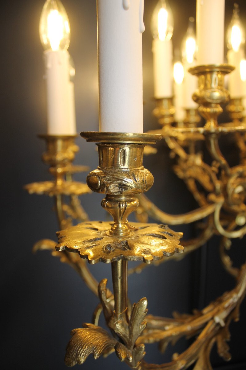 Important Lustre De Style Louis XV En Bronze Doré à 24 Feux, milieu du XIXème siècle-photo-2