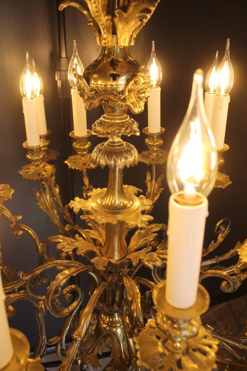 Important Lustre De Style Louis XV En Bronze Doré à 24 Feux, milieu du XIXème siècle-photo-1