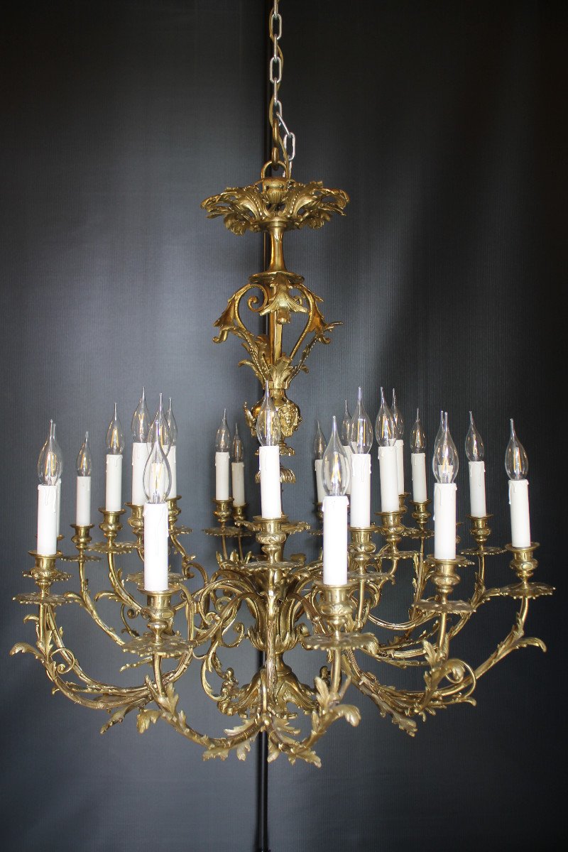 Important Lustre De Style Louis XV En Bronze Doré à 24 Feux, milieu du XIXème siècle-photo-3