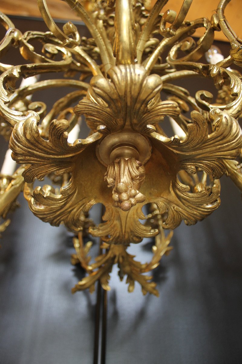 Important Lustre De Style Louis XV En Bronze Doré à 24 Feux, milieu du XIXème siècle-photo-4
