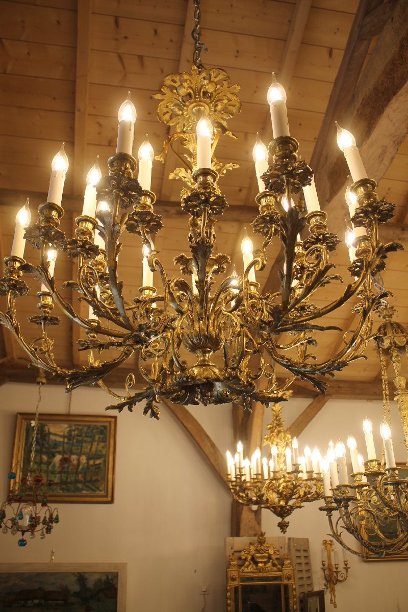 Important Lustre De Style Louis XV En Bronze Doré à 24 Feux, milieu du XIXème siècle-photo-7