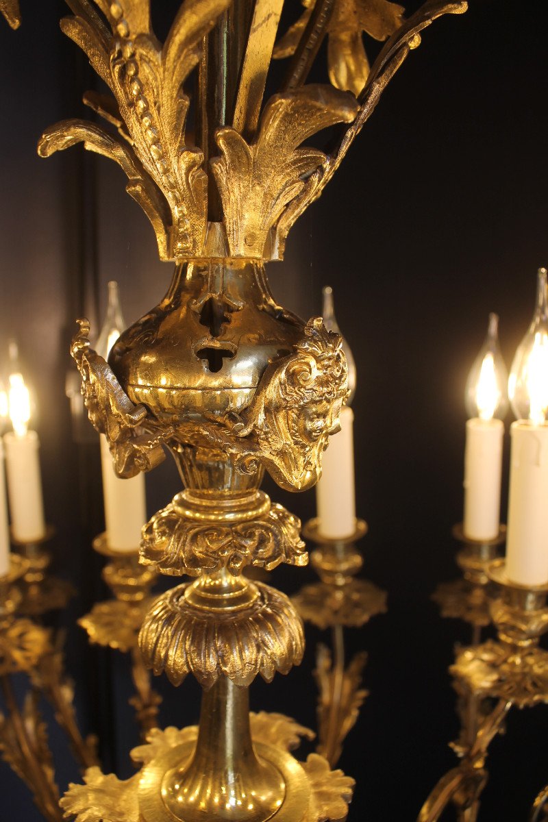 Important Lustre De Style Louis XV En Bronze Doré à 24 Feux, milieu du XIXème siècle-photo-8