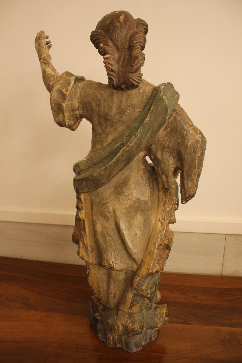 Jeune Femme En Armure, Sculpture En Bois Polychrome, époque XVIIe Siècle-photo-4