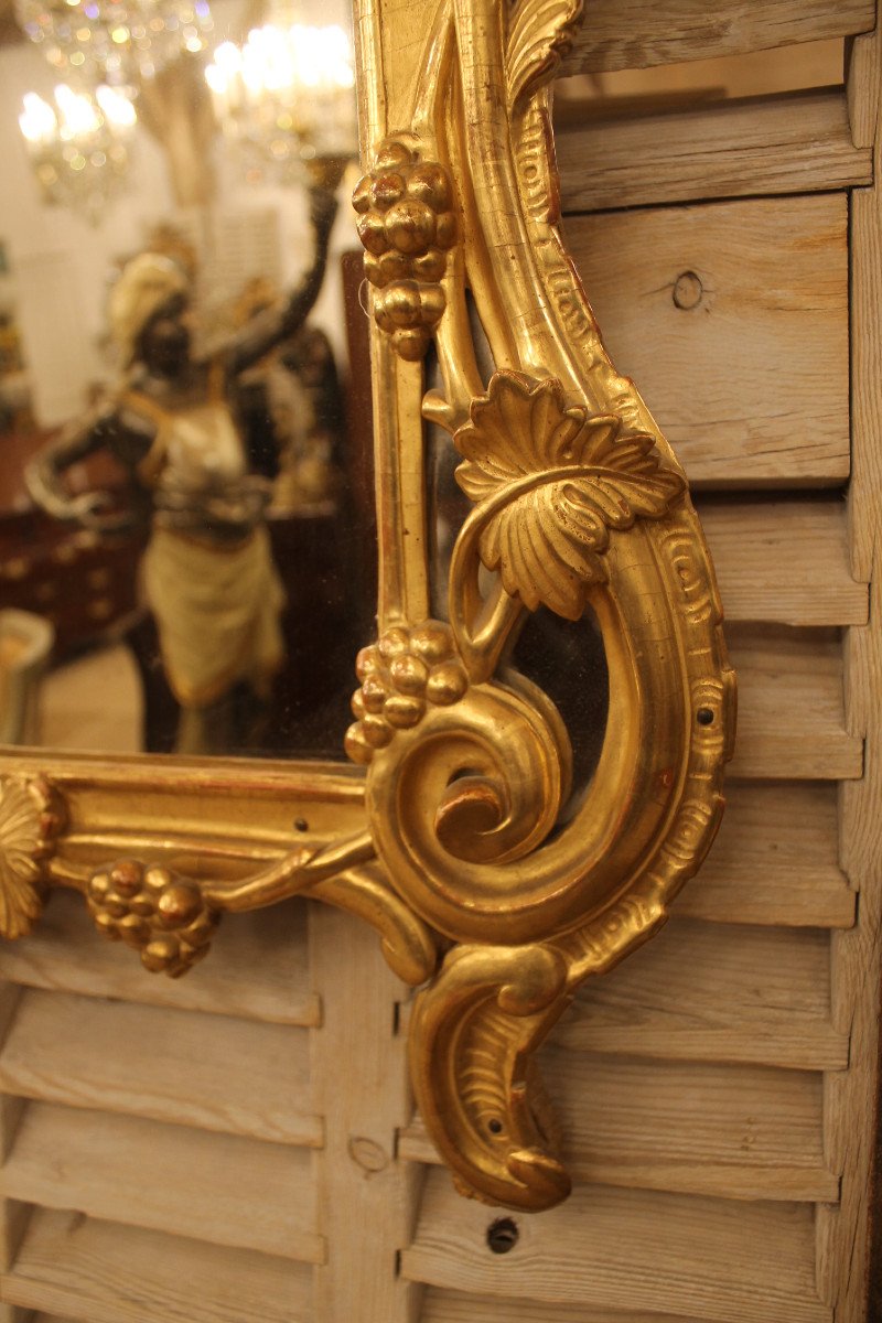 Provençal Mirror With Closed Glasses In Carved And Gilded Wood, Louis XV Period-photo-2