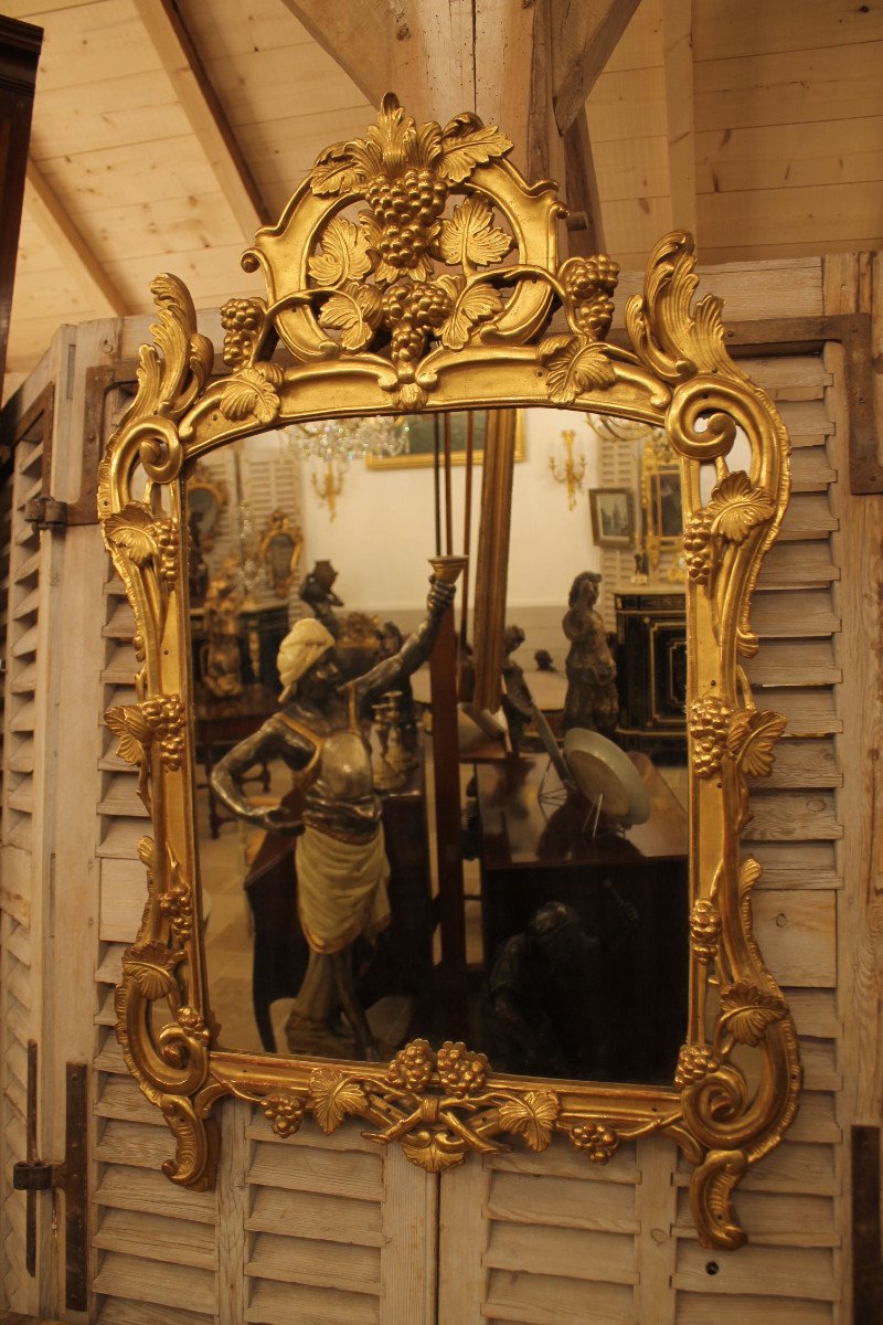 Provençal Mirror With Closed Glasses In Carved And Gilded Wood, Louis XV Period-photo-1