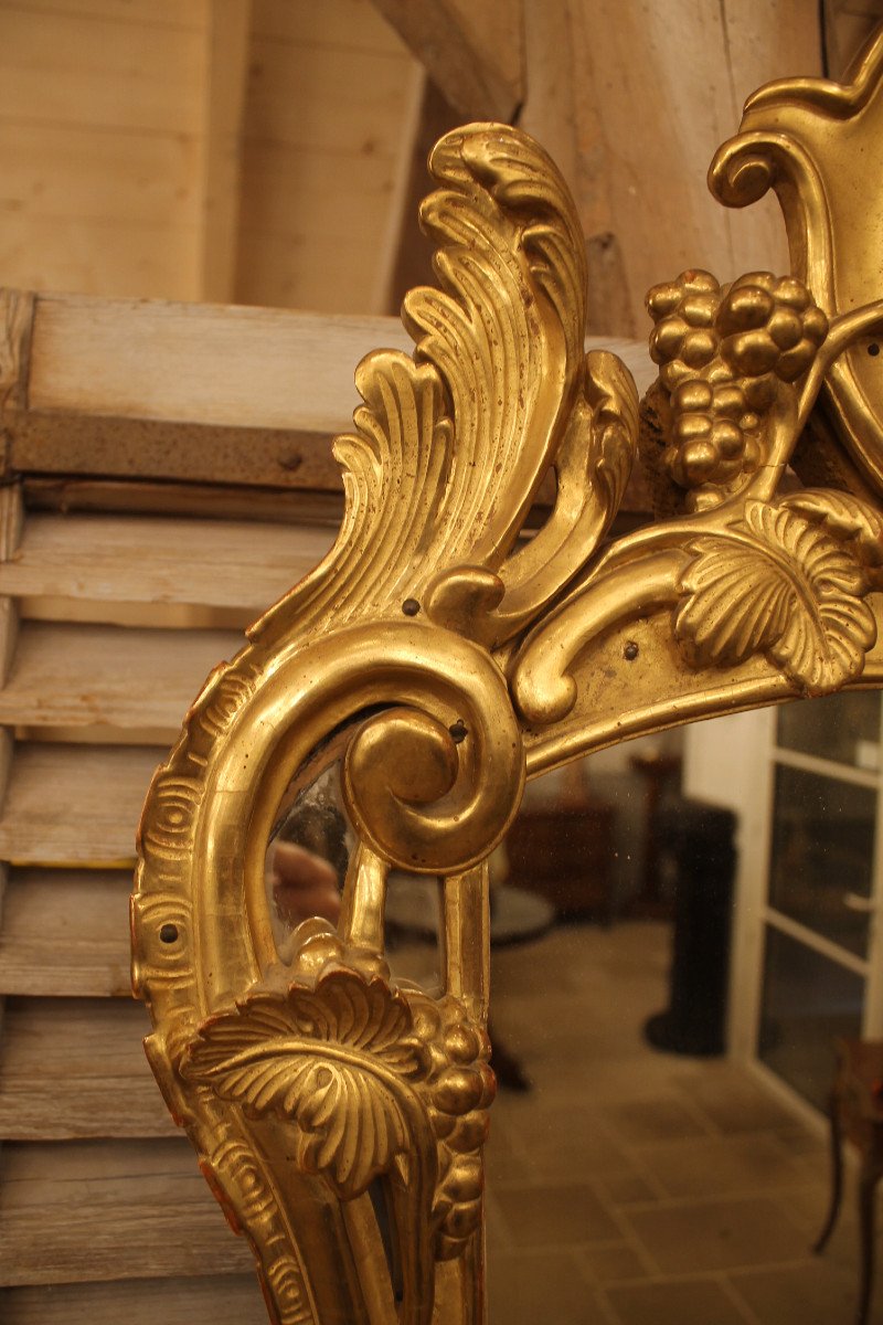 Provençal Mirror With Closed Glasses In Carved And Gilded Wood, Louis XV Period-photo-3