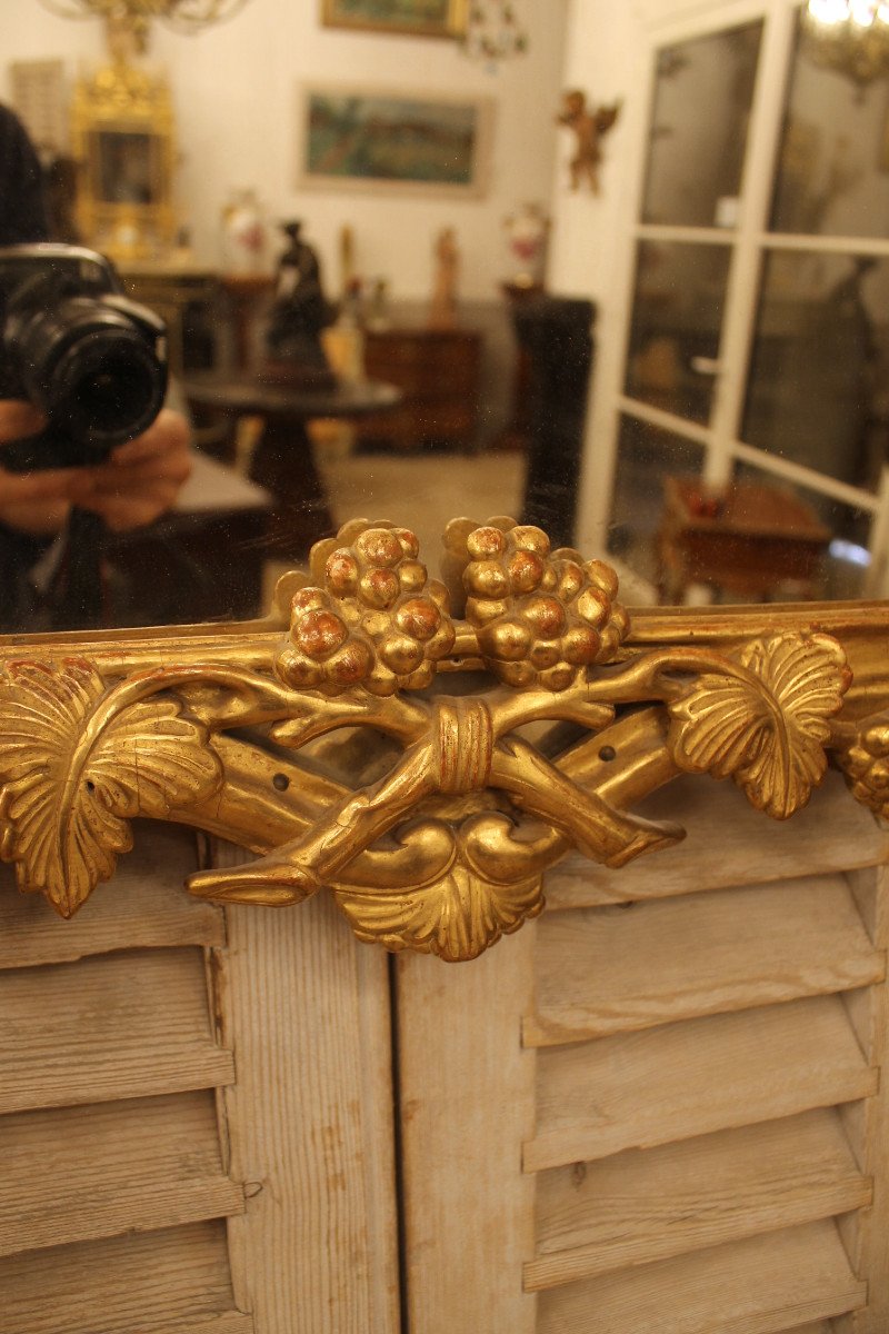 Provençal Mirror With Closed Glasses In Carved And Gilded Wood, Louis XV Period-photo-4