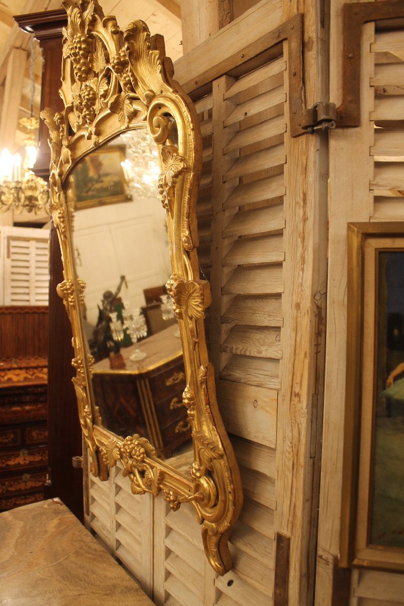 Provençal Mirror With Closed Glasses In Carved And Gilded Wood, Louis XV Period-photo-5