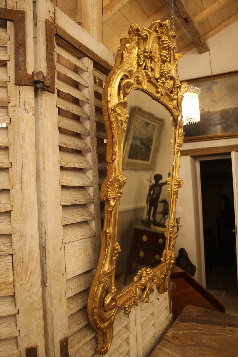 Provençal Mirror With Closed Glasses In Carved And Gilded Wood, Louis XV Period-photo-6