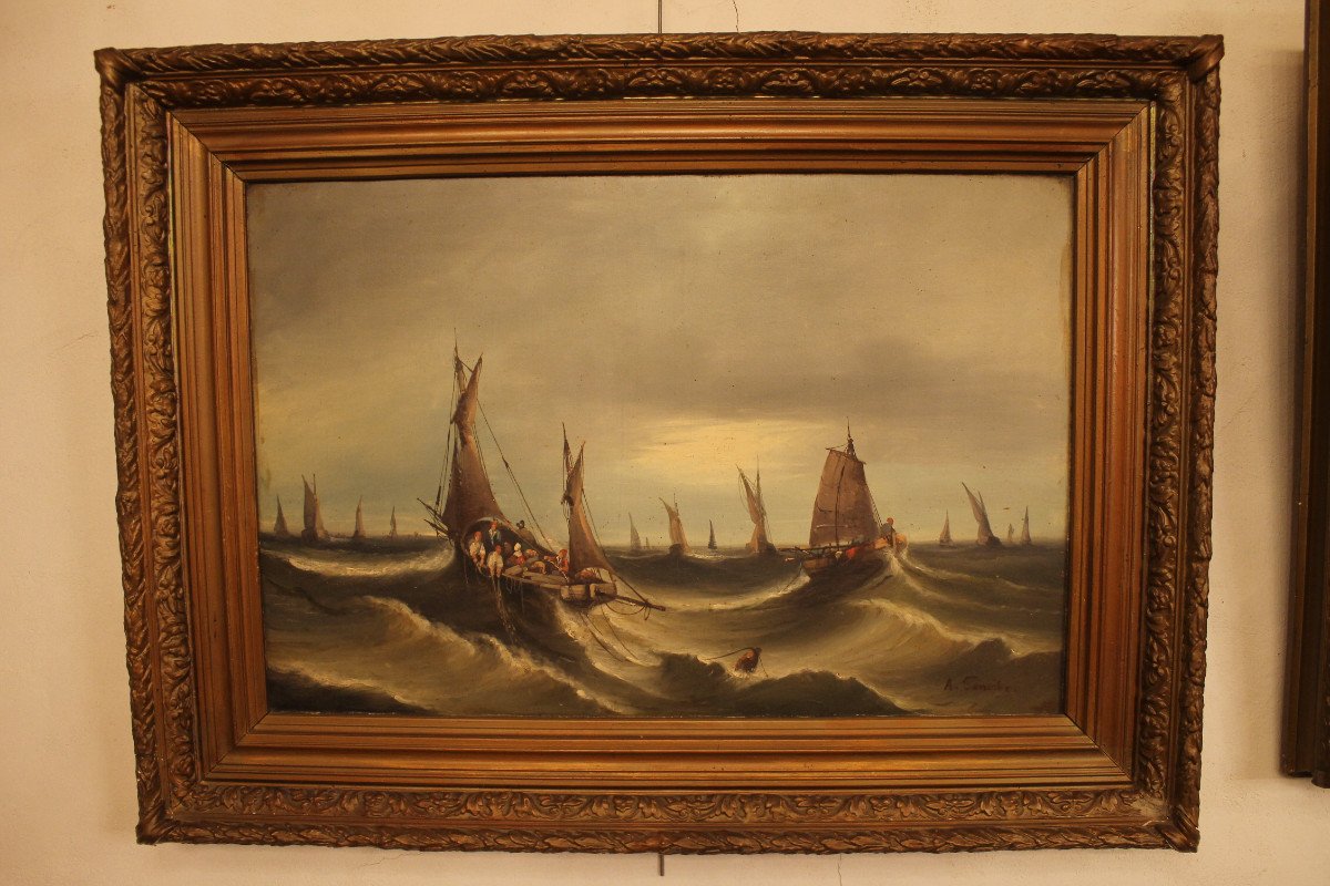 André Foneche (1851-1942), Pair Of Large ''marine'' Paintings-photo-3