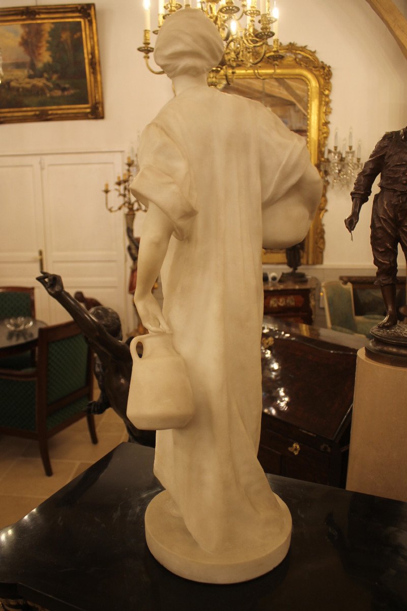 Bunel, La Porteuse d'Eau, Grande Sculpture En Marbre,  Circa 1900-photo-4
