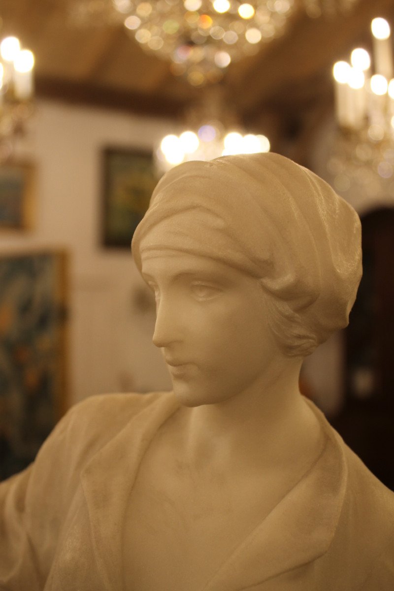 Bunel, La Porteuse d'Eau, Grande Sculpture En Marbre,  Circa 1900-photo-4