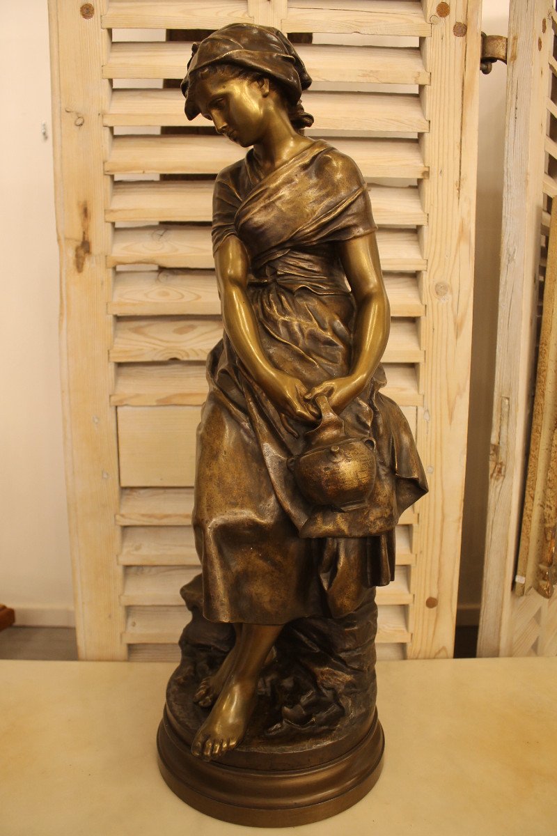 Moreau Mathurin (1822-1912) - Jeune Fille à La Cruche, Grande Sculpture En Bronze-photo-2