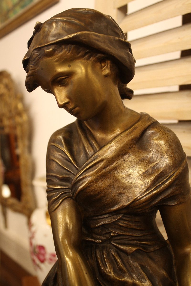 Moreau Mathurin (1822-1912) - Jeune Fille à La Cruche, Grande Sculpture En Bronze-photo-4