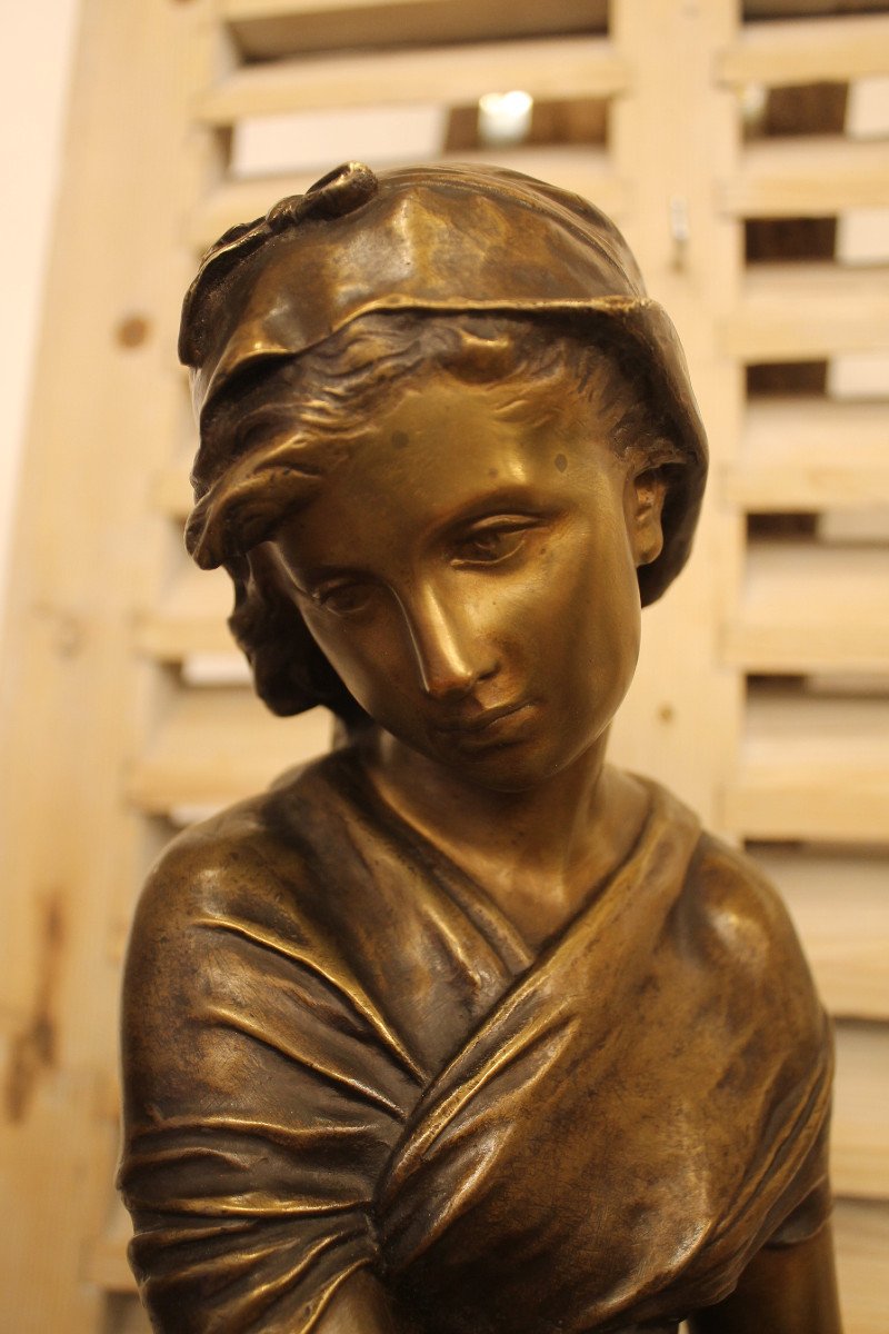 Moreau Mathurin (1822-1912) - Jeune Fille à La Cruche, Grande Sculpture En Bronze-photo-5