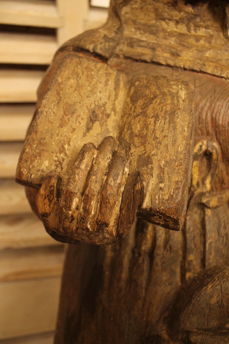 Sainte En Bois Sculpté Polychrome, Allemagne Fin XVIe Début XVIIe Siècle-photo-6