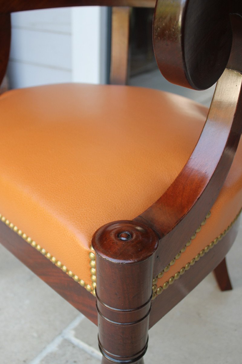 Large Mahogany Office Armchair, Restoration Period-photo-2