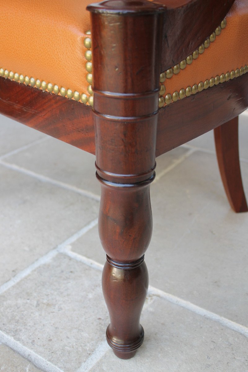 Large Mahogany Office Armchair, Restoration Period-photo-3