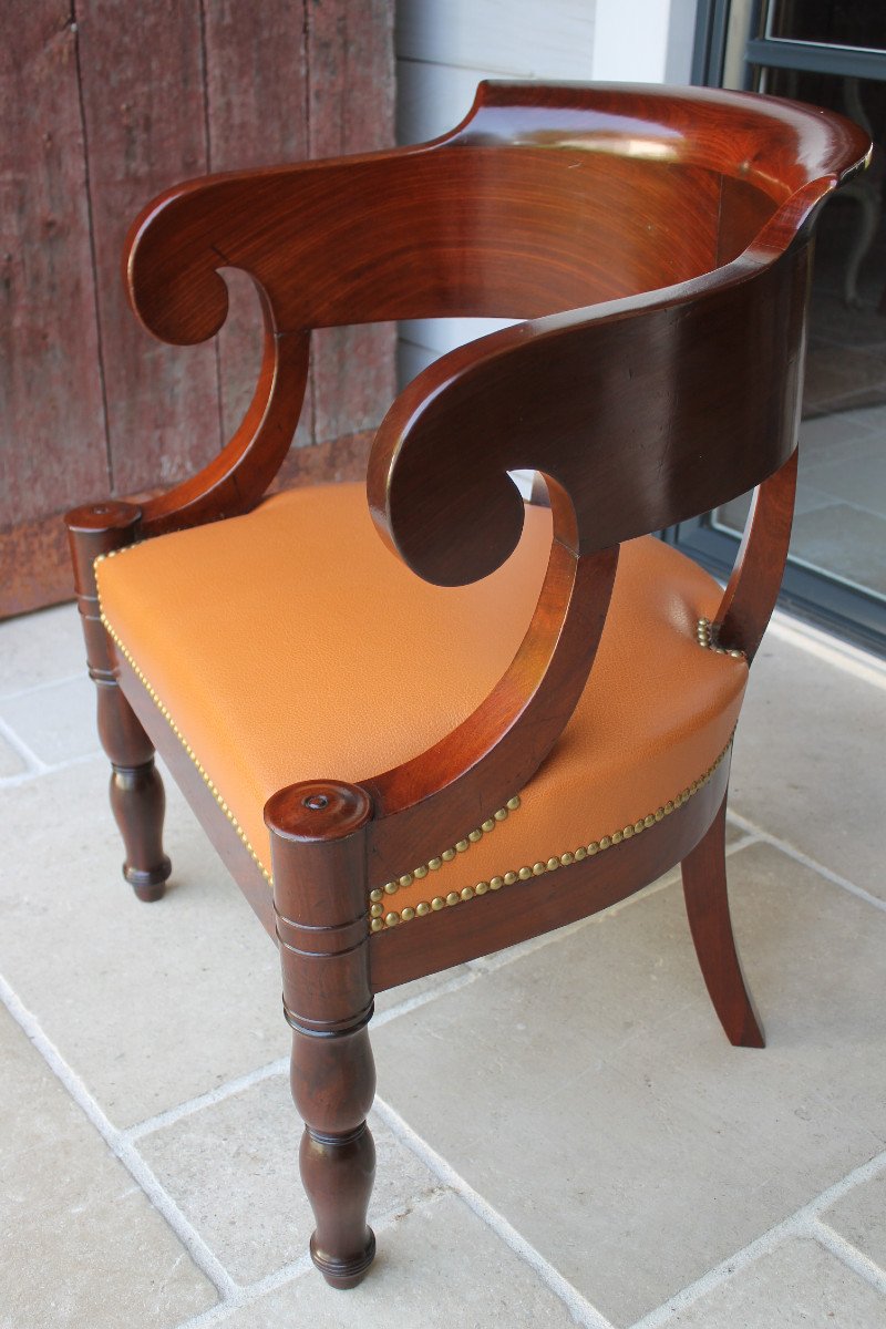 Large Mahogany Office Armchair, Restoration Period-photo-4
