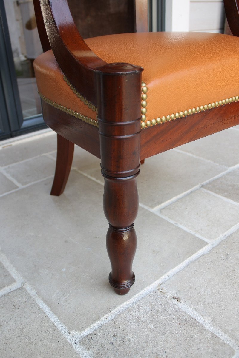Large Mahogany Office Armchair, Restoration Period-photo-7