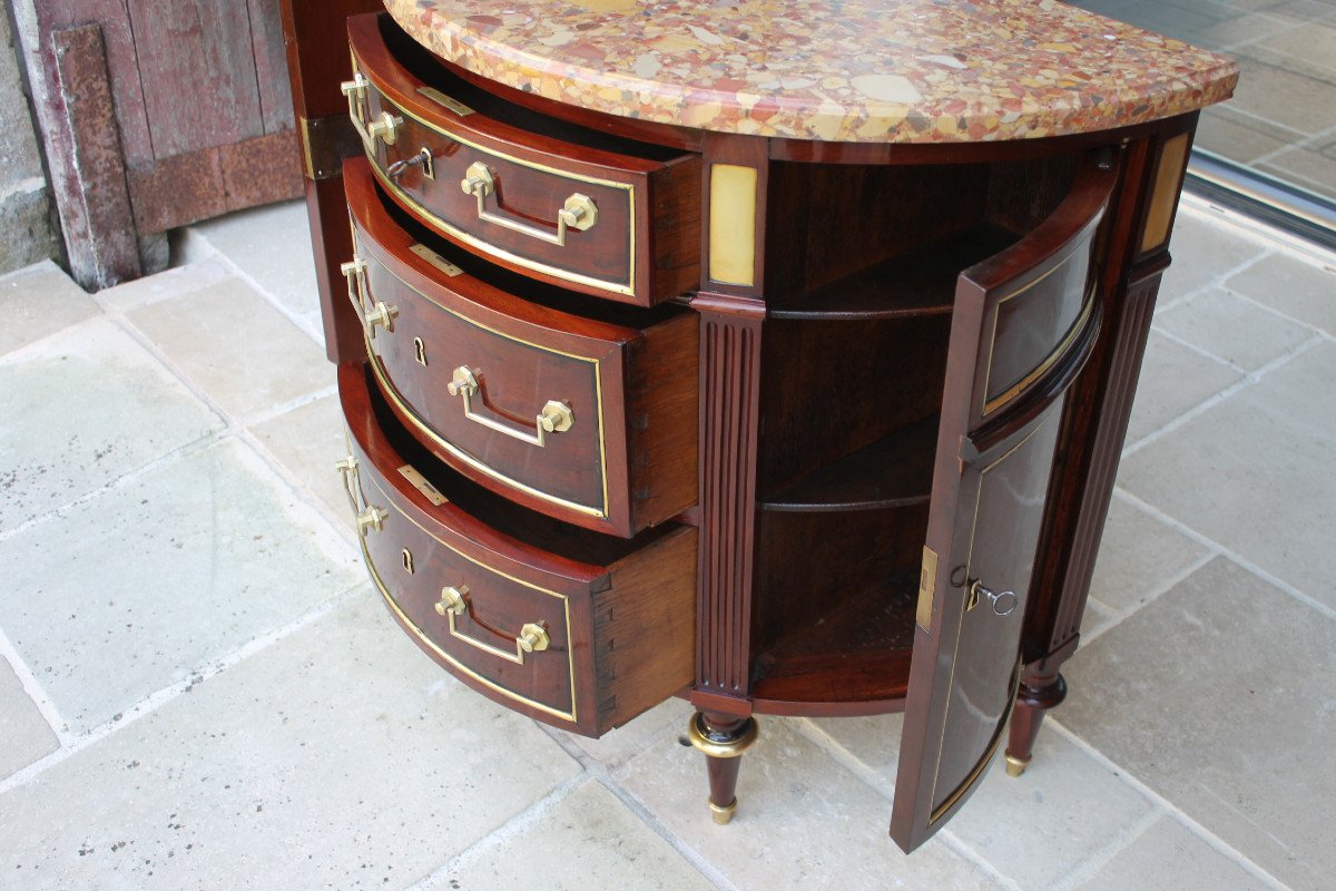 Louis XVI Half Moon Chest Of Drawers, End Of The 18th Century-photo-2