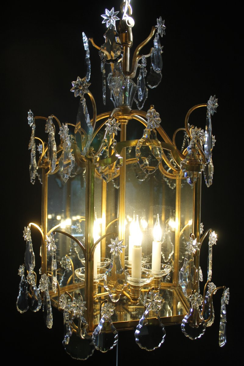 Baccarat – Large Lantern In Bronze And Crystal, Circa 1900-photo-4