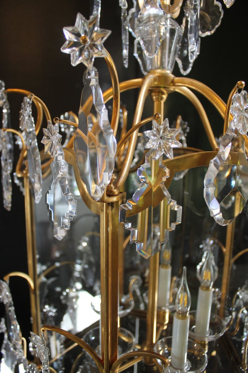 Baccarat – Large Lantern In Bronze And Crystal, Circa 1900-photo-1