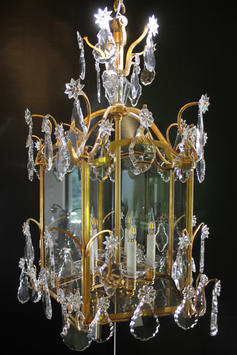 Baccarat – Large Lantern In Bronze And Crystal, Circa 1900