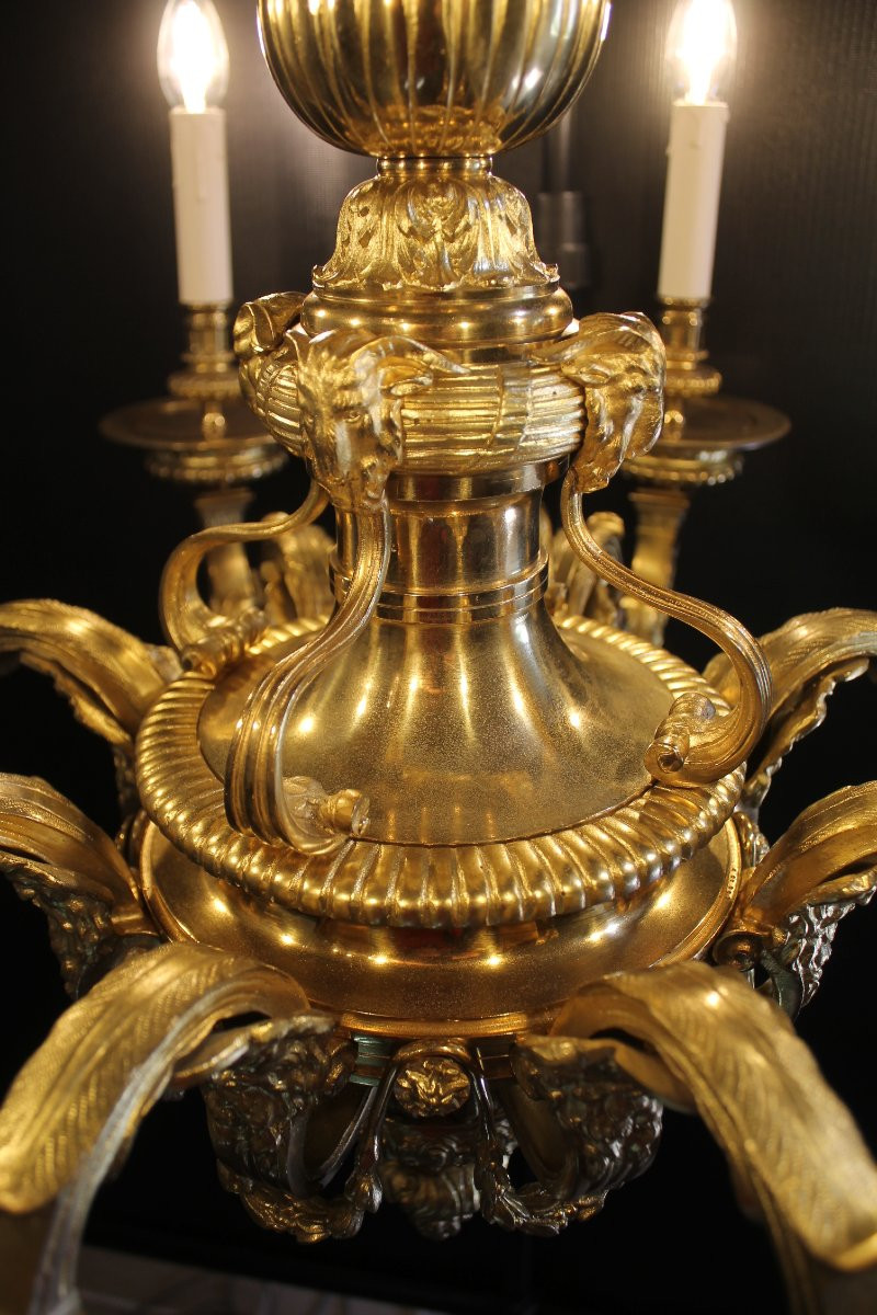 Lustre Mazarin En Bronze Doré à 8 Feux, circa 1900-photo-5