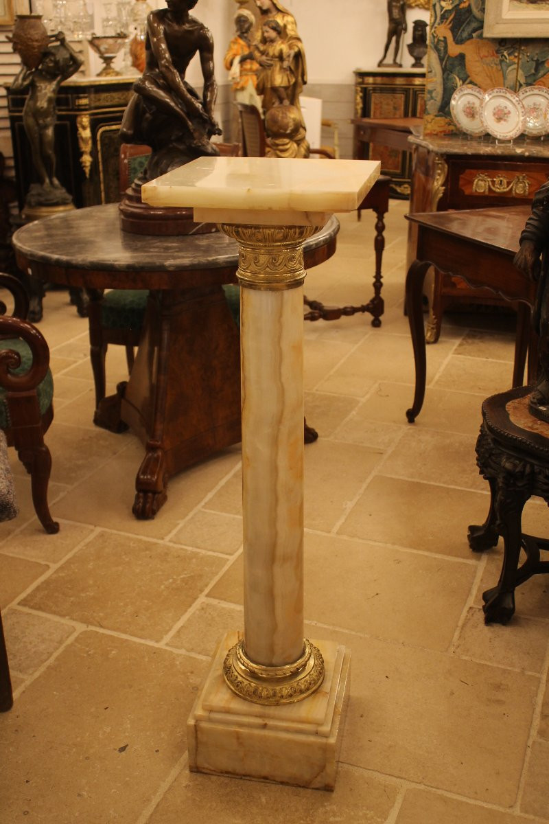 Colonne en onyx et bronze doré, époque XIXème siècle-photo-1