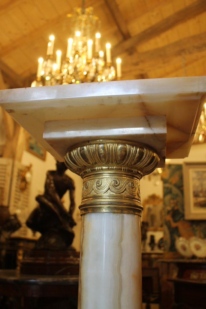 Colonne en onyx et bronze doré, époque XIXème siècle-photo-2