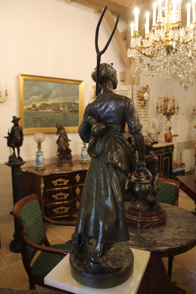 BOUILLON Henri (1864-1934)– Porteuse aux champs, important bronze-photo-3