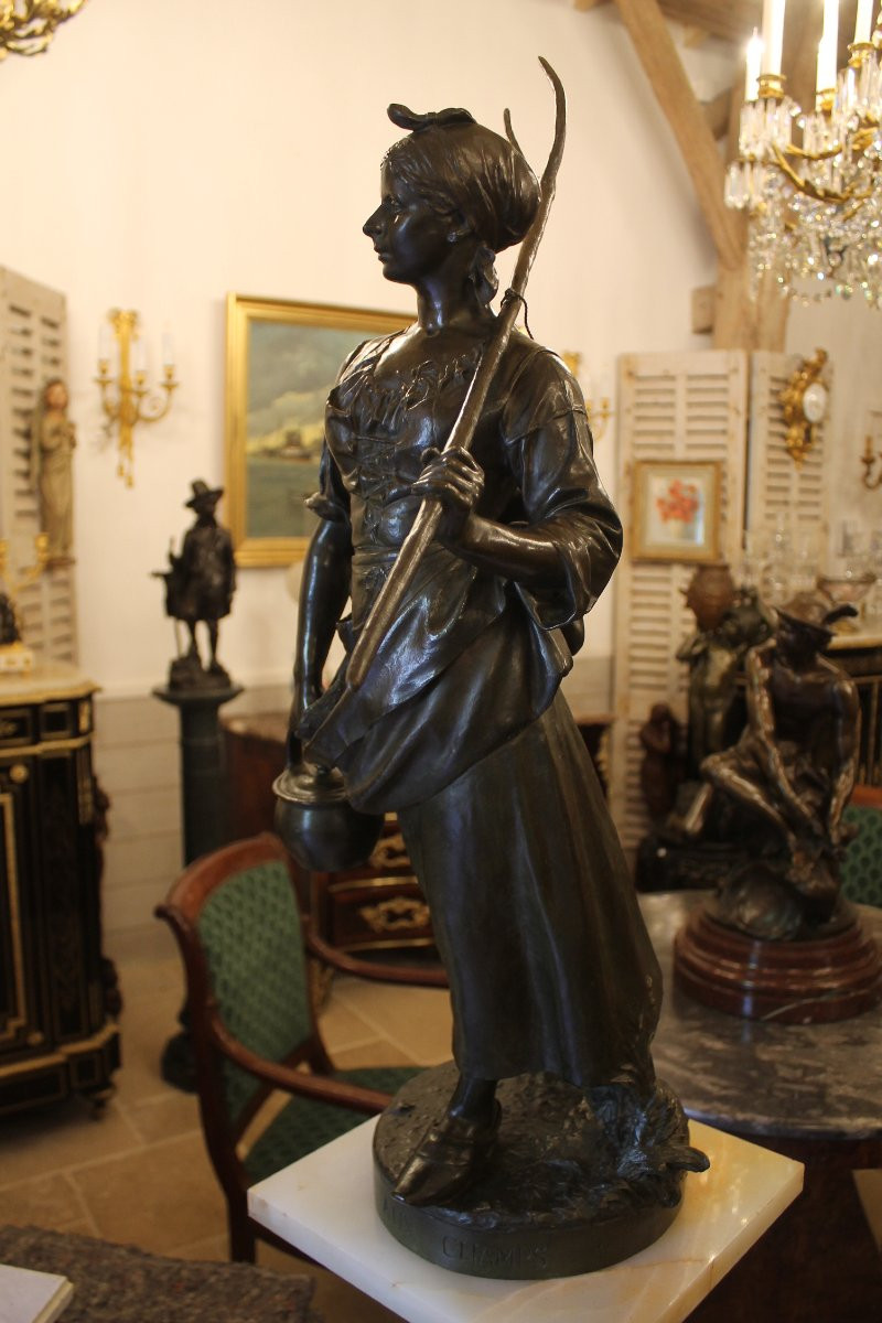 BOUILLON Henri (1864-1934)– Porteuse aux champs, important bronze-photo-4