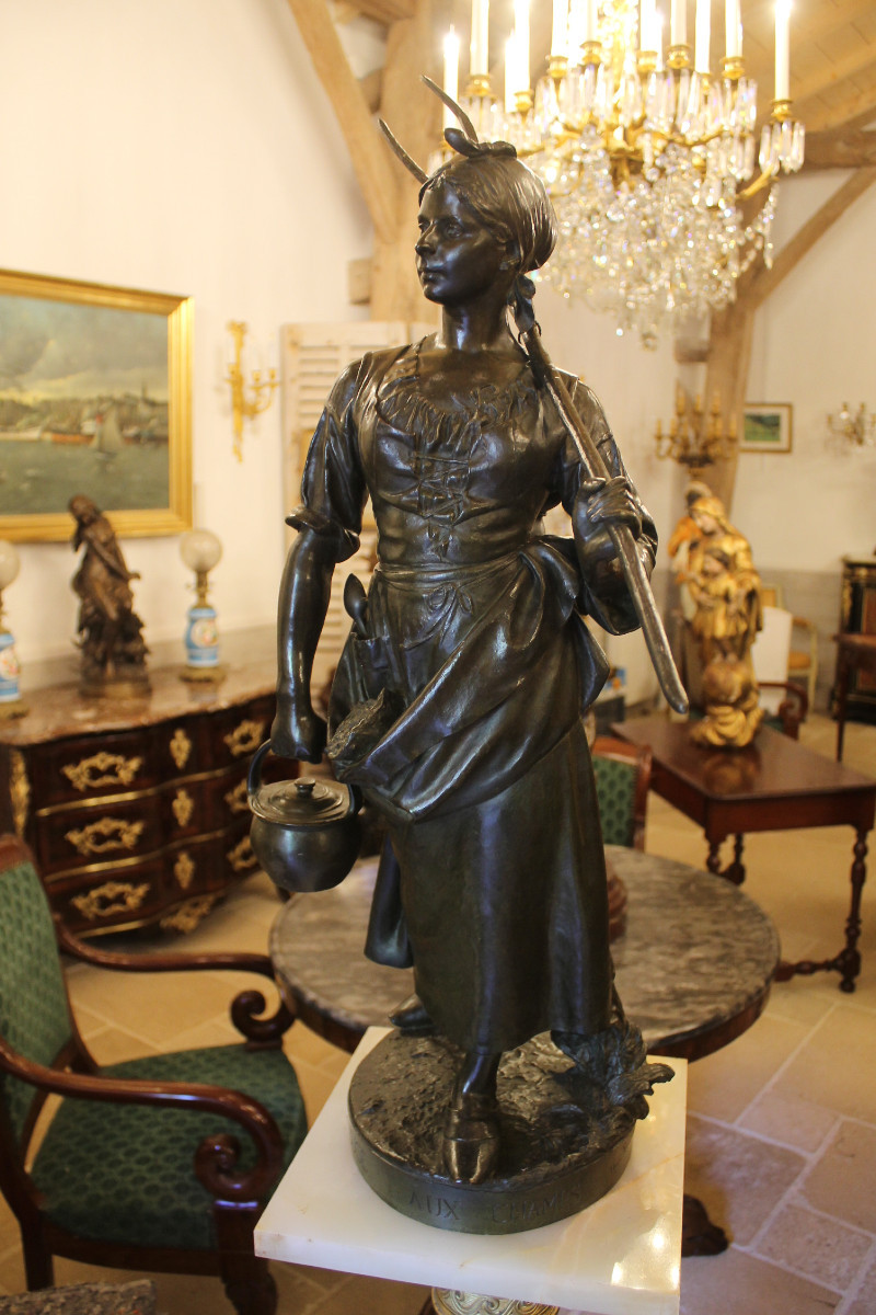 BOUILLON Henri (1864-1934)– Porteuse aux champs, important bronze