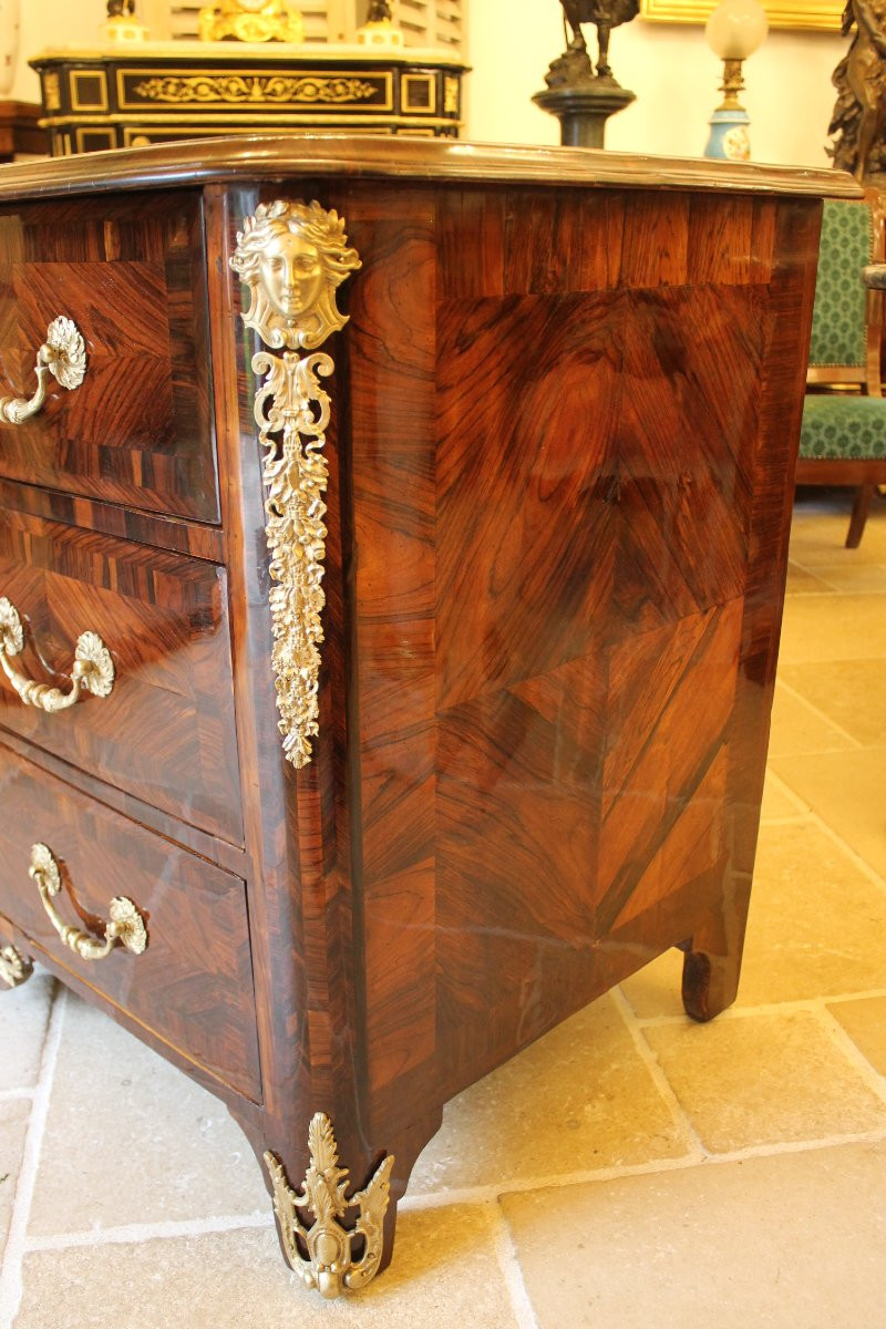 Louis XIV Chest Of Drawers Inlaid With Rosewood, Bronzes With Crowned R-photo-3