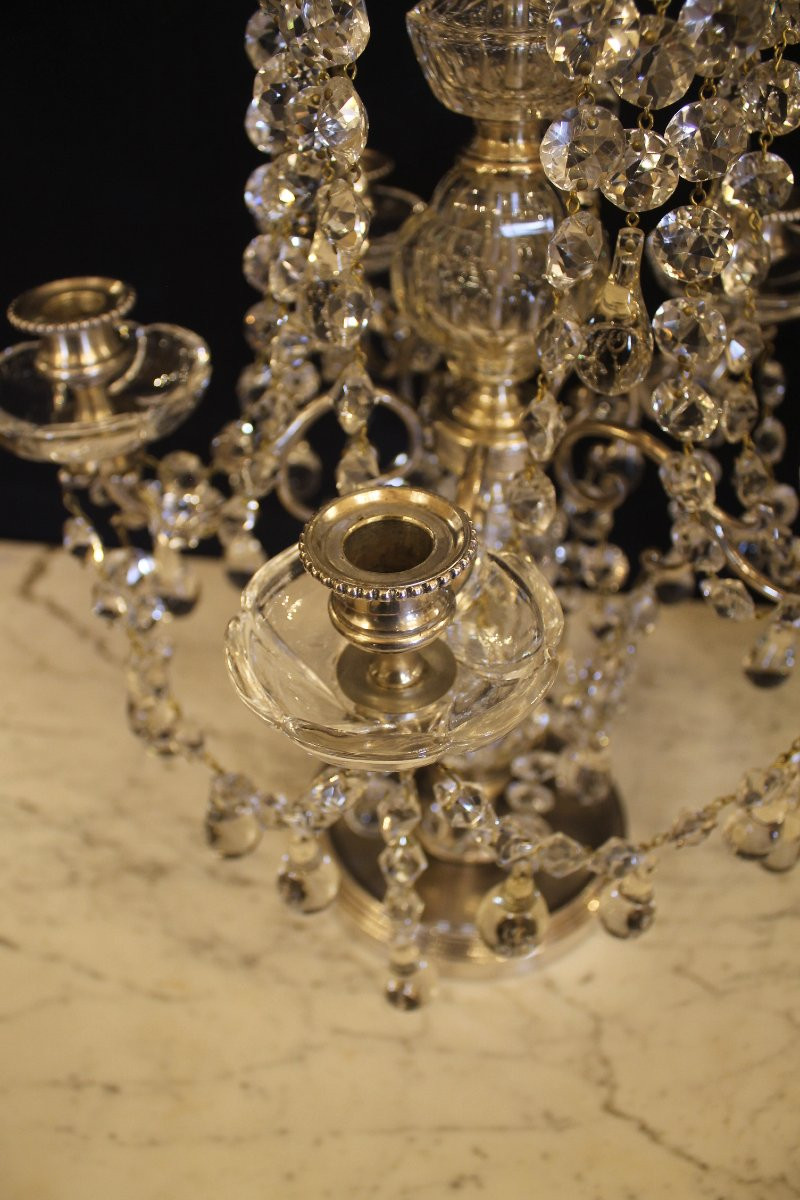 Baccarat - Pair Of Silvered Bronze And Crystal Girandoles, Late 19th Century-photo-1