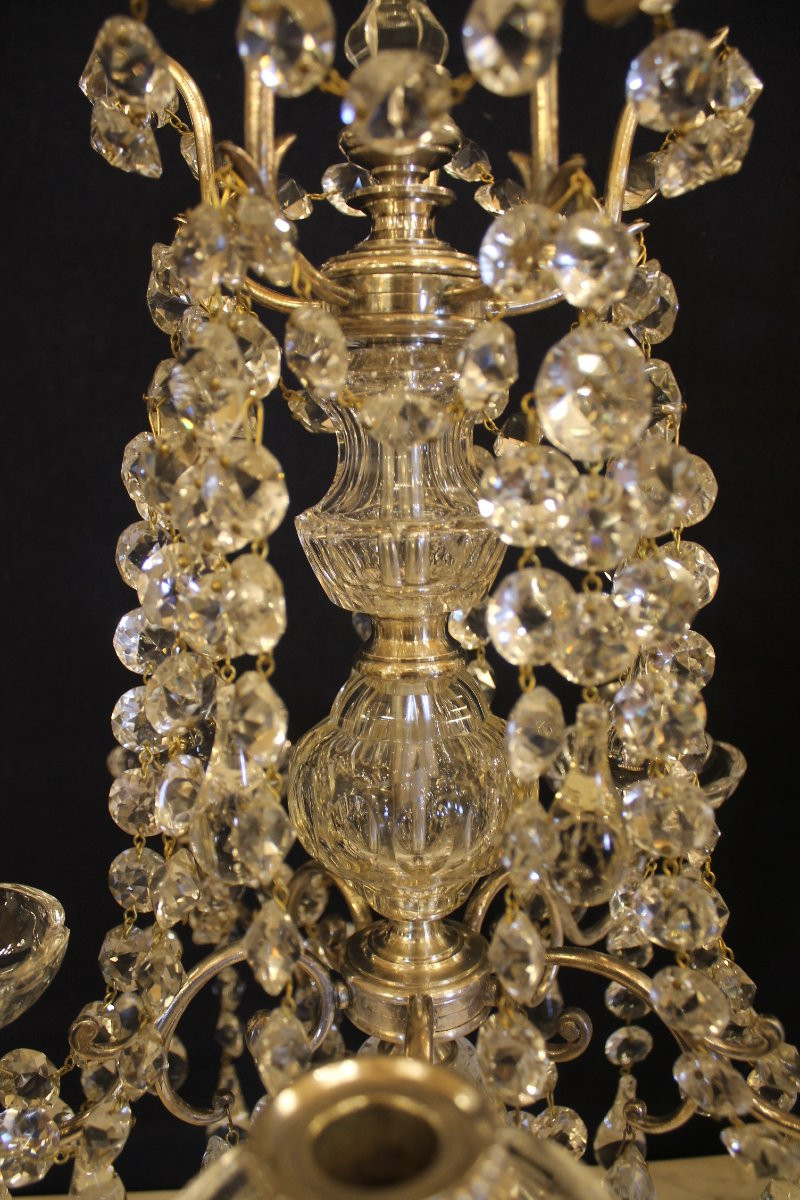 Baccarat - Pair Of Silvered Bronze And Crystal Girandoles, Late 19th Century-photo-3