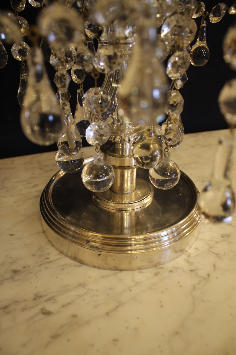 Baccarat - Pair Of Silvered Bronze And Crystal Girandoles, Late 19th Century-photo-5