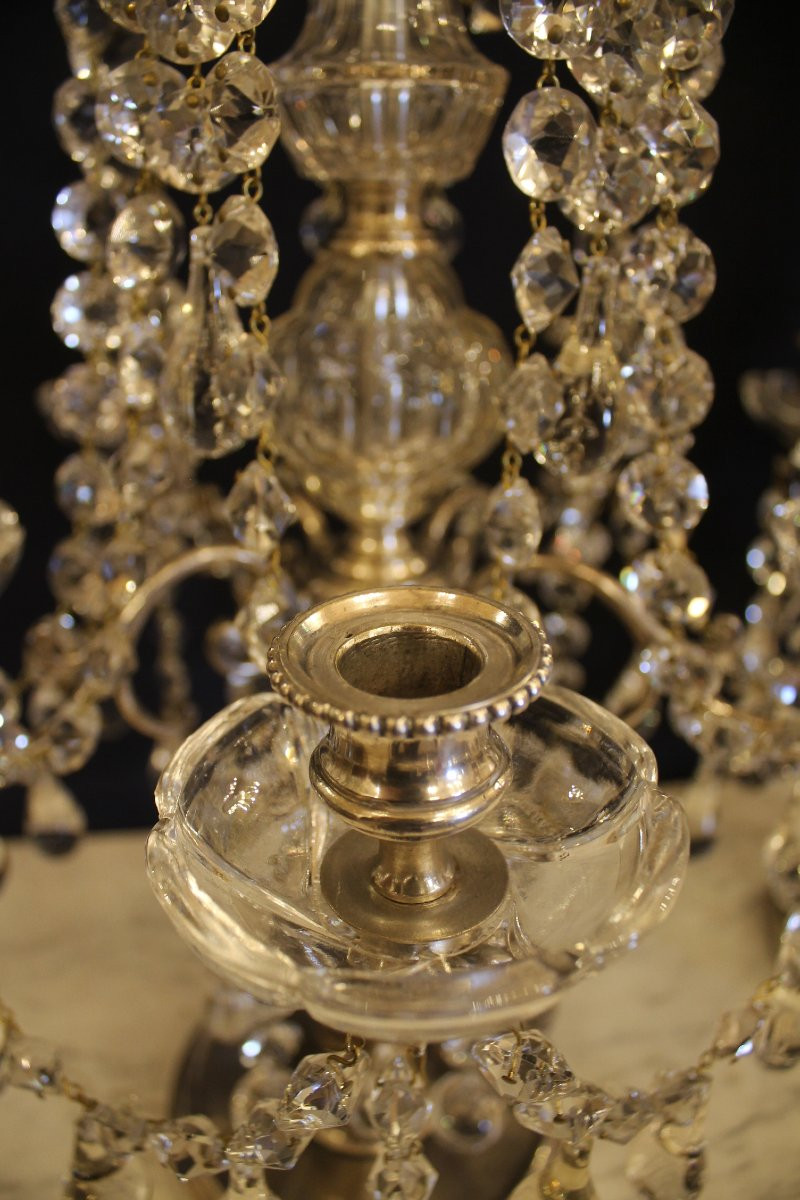 Baccarat - Pair Of Silvered Bronze And Crystal Girandoles, Late 19th Century-photo-6