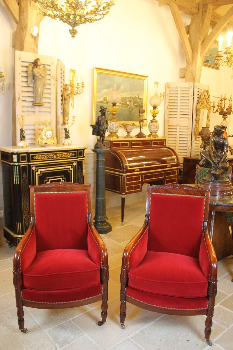 Pair Of Mahogany Armchairs, Restoration Period-photo-2