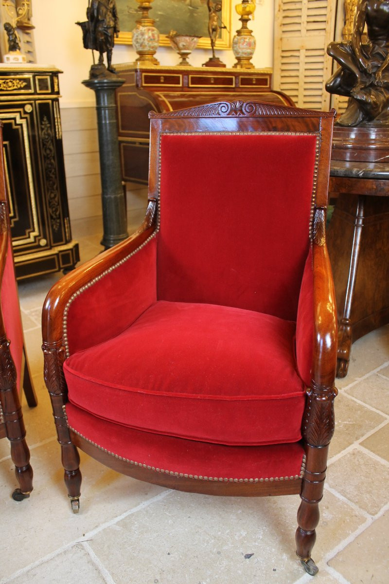 Pair Of Mahogany Armchairs, Restoration Period-photo-3