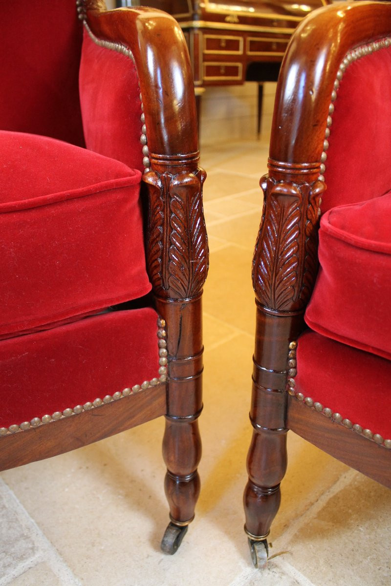 Pair Of Mahogany Armchairs, Restoration Period-photo-4
