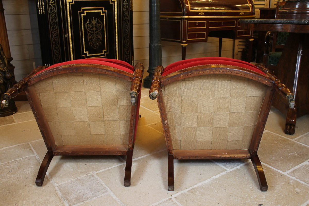 Pair Of Mahogany Armchairs, Restoration Period-photo-5