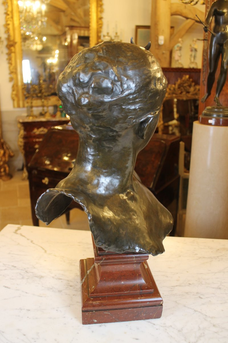 Alexandre FALGUIERE (1831-1900) - Buste de Diane Chasseresse en bronze-photo-4