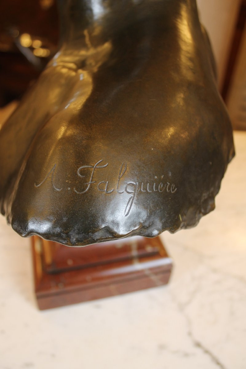 Alexandre FALGUIERE (1831-1900) - Buste de Diane Chasseresse en bronze-photo-3